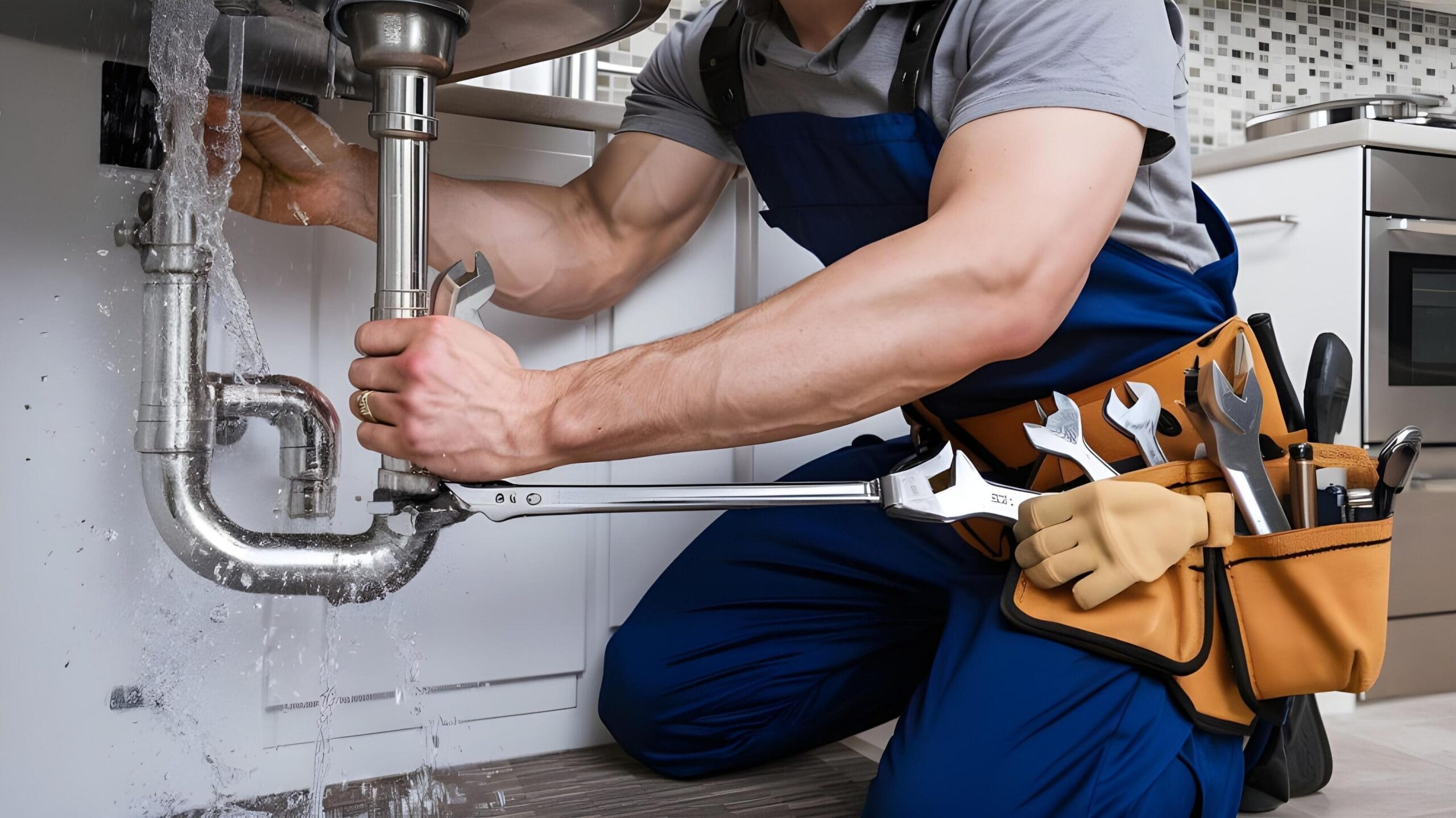Plumber tightening a residential plumbing pipe in Pinellas Park